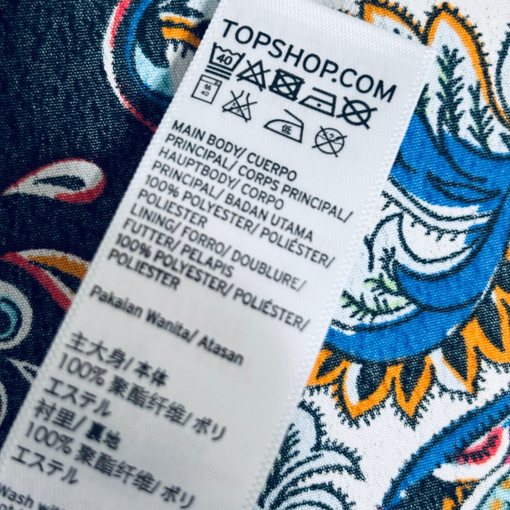 Topshop Blue Paisley Patchwork Pinafore Midi Sz 4 Halter Plunge Neck Boho - Picture 10 of 10